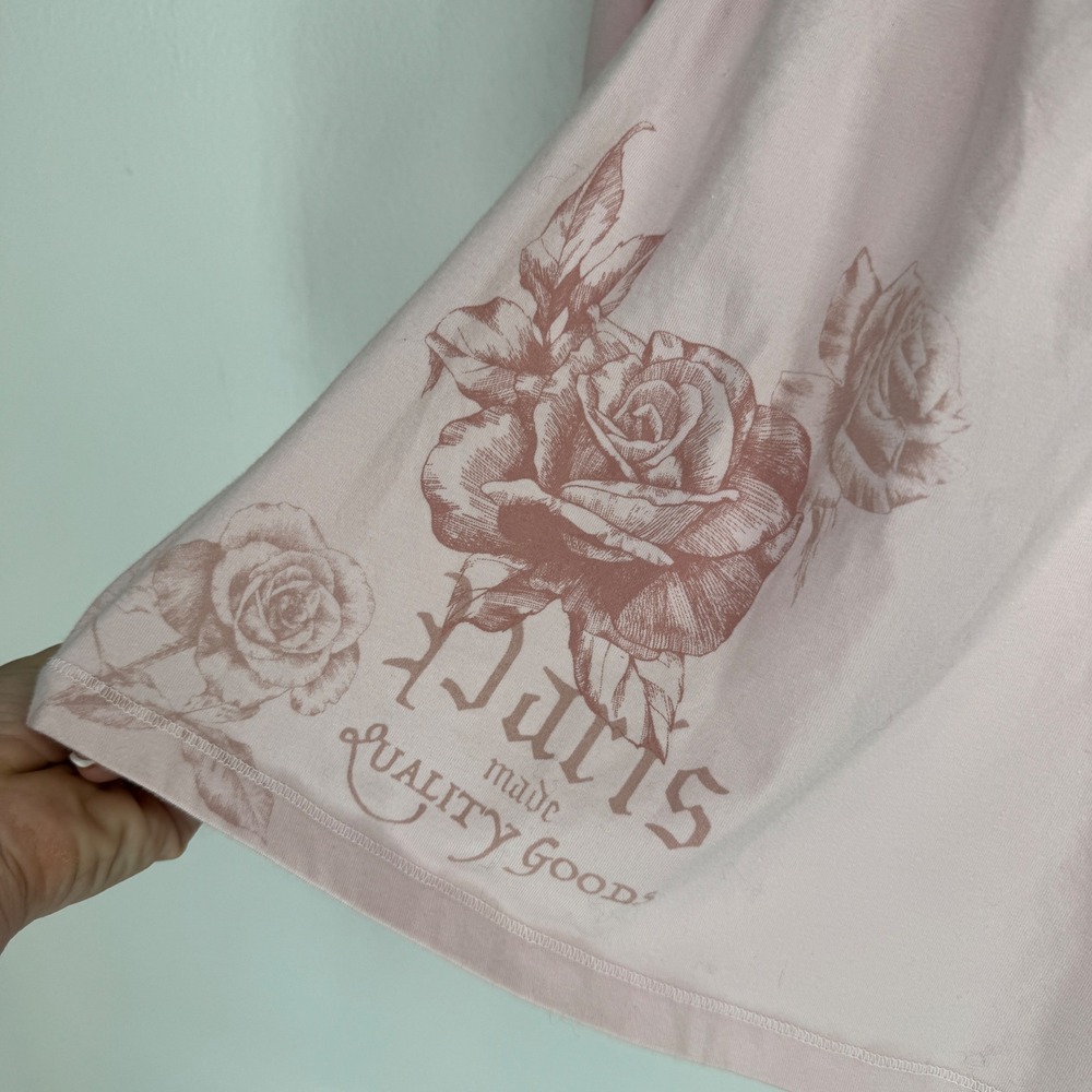 Hollister Y2K Pink Babydoll Top Long Sleeve Rose Graphic Paris Tie Back Small - Picture 5 of 9